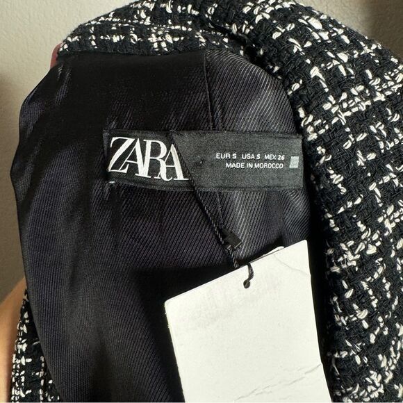 NEW Zara black plaid tweed double breasted longline blazer jacket size small - Picture 8 of 13